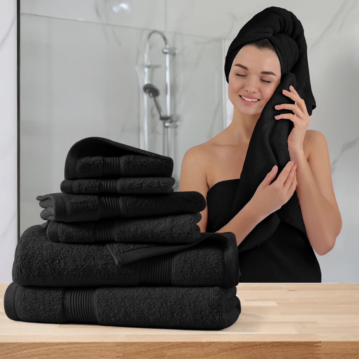 savy shopper spot lux decor bath towel set 6-piece - 100% cotton | soft absorbent cotton towels | luxury bathroom towel set | quick-dry cotton bath towels | plush home spa towel collection