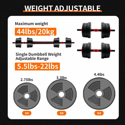 Savy Shopper Spot Adjustable Dumbbell Set 5-44lbs - Barbell Convert | Home Gym Weight Set | Strength Training Dumbbells | Adjustable Fitness Equipment | Compact Workout Barbell & Dumbbell Set