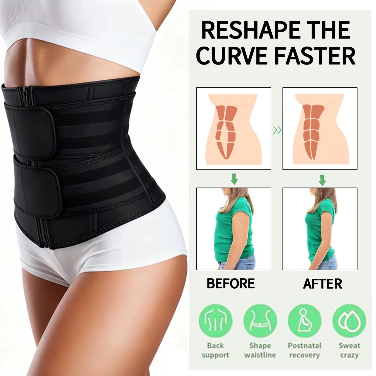 savy shopper spot +neoprene waist trainer for women - zipper & hook | slimming body shaper belt | adjustable tummy control trainer | core & waist cincher | fitness & workout waist trainer