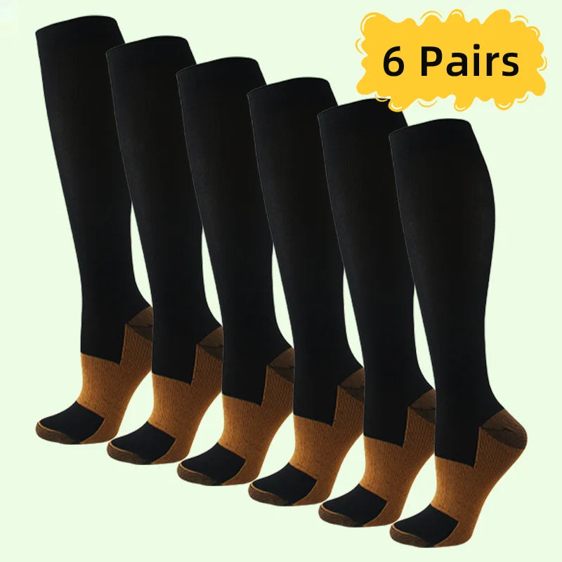 savy shopper spot copper compression socks 6-pair - unisex mid-calf | circulation boost mid-calf socks | anti-fatigue copper socks | unisex athletic compression socks | comfortable support socks