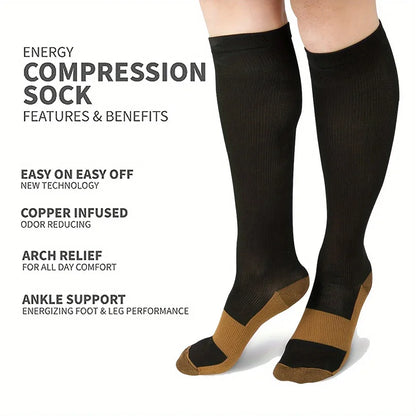 Savy Shopper Spot Copper Compression Socks 6-Pair - Unisex Mid-Calf | Circulation Boost Mid-Calf Socks | Anti-Fatigue Copper Socks | Unisex Athletic Compression Socks | Comfortable Support Socks
